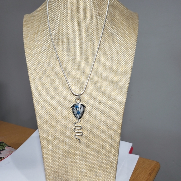 Azurite necklace, 925 silver k2 blue azurite gemstone unisex pendant necklace - Picture 5 of 10